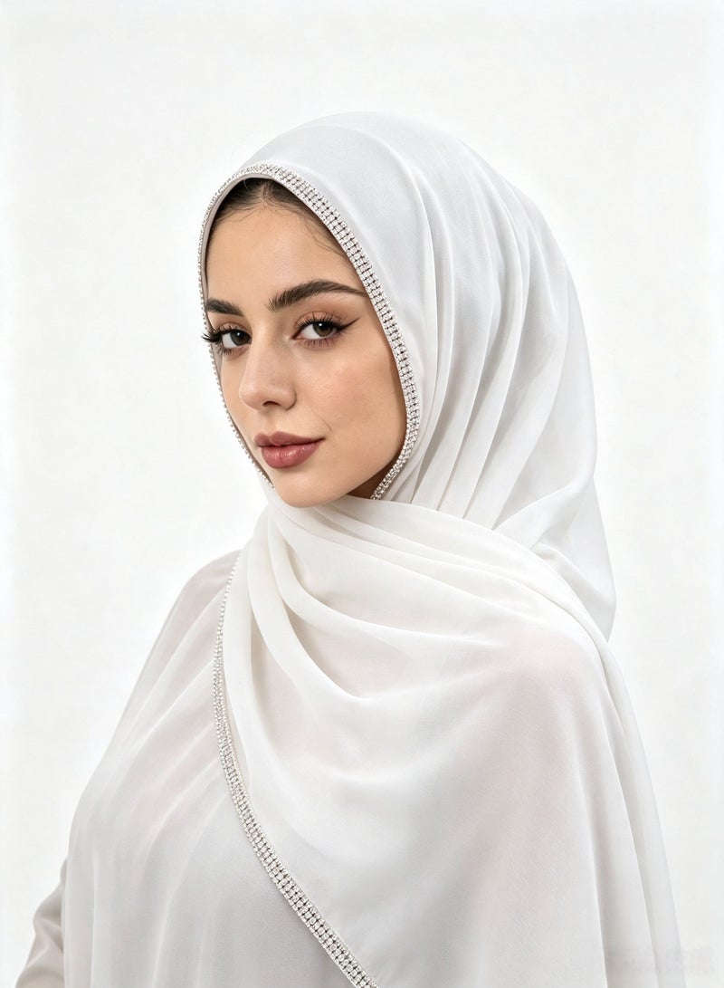 Women’s long chiffon scarf with a chain-link border and sparkling diamonds - Image 1