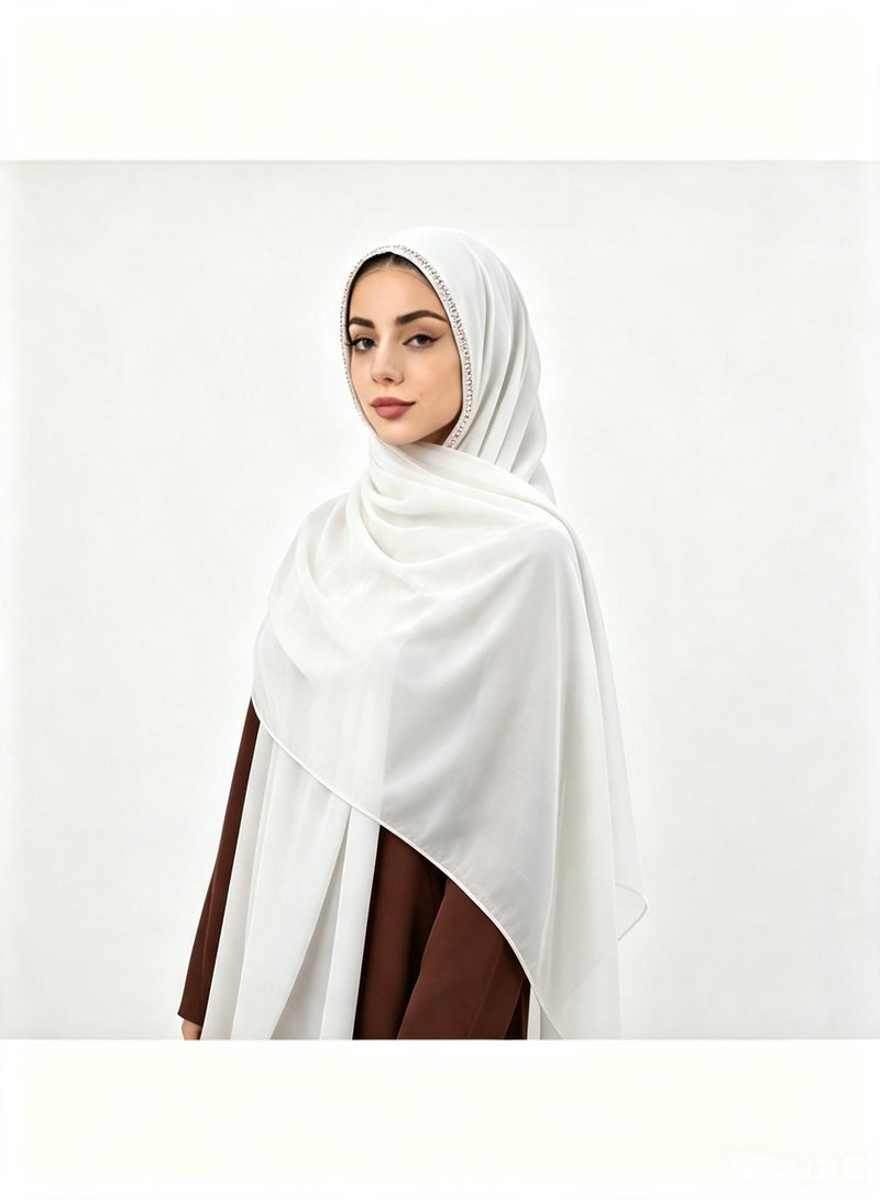 Women’s long chiffon scarf with a chain-link border and sparkling diamonds - Image 3