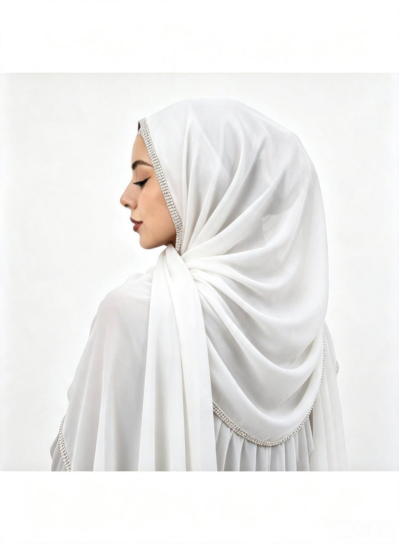 Women’s long chiffon scarf with a chain-link border and sparkling diamonds - Image 4