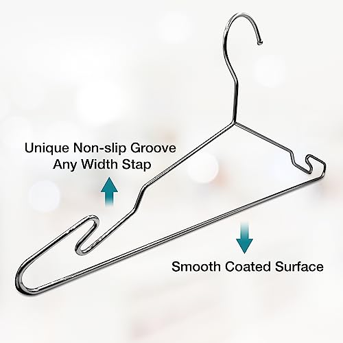 MLMD Lux Heavy Duty Metal Hangers with Unique Hook Design Durable & Sturdy Coat Hangers 4mm Thick Withstands 25lbs Weight Smooth Finish Compact Shirt Hangers - 40 Pack Chrome - Image 3