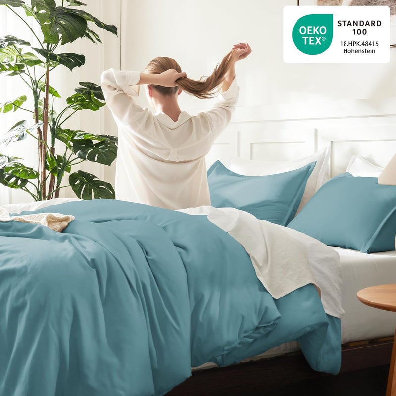 Grayish Teal Comforter Queen Size, 3 Pieces Lightweight Solid Bedding Set, All Season Fluffy Bed Set (90x90In Comforter & 2 Pillowcases) - Image 4