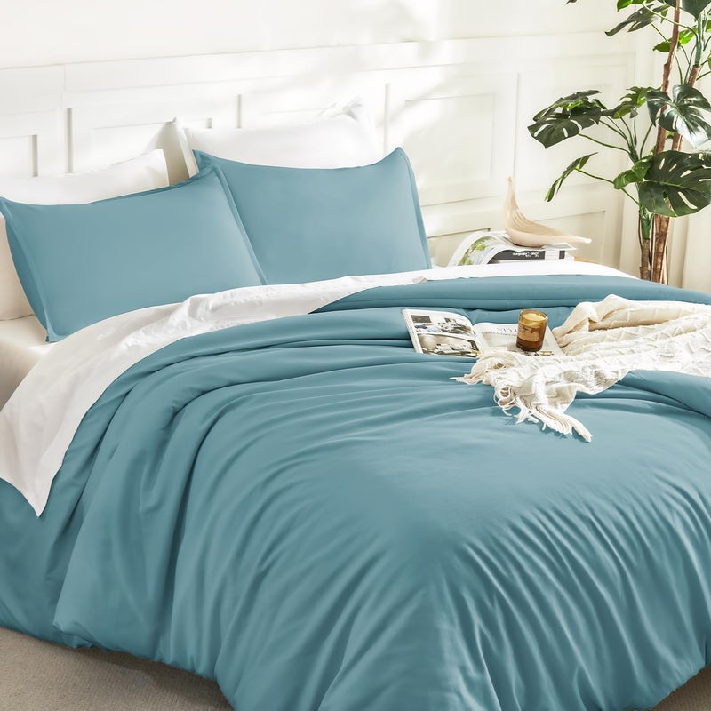Grayish Teal Comforter Queen Size, 3 Pieces Lightweight Solid Bedding Set, All Season Fluffy Bed Set (90x90In Comforter & 2 Pillowcases) - Image 5