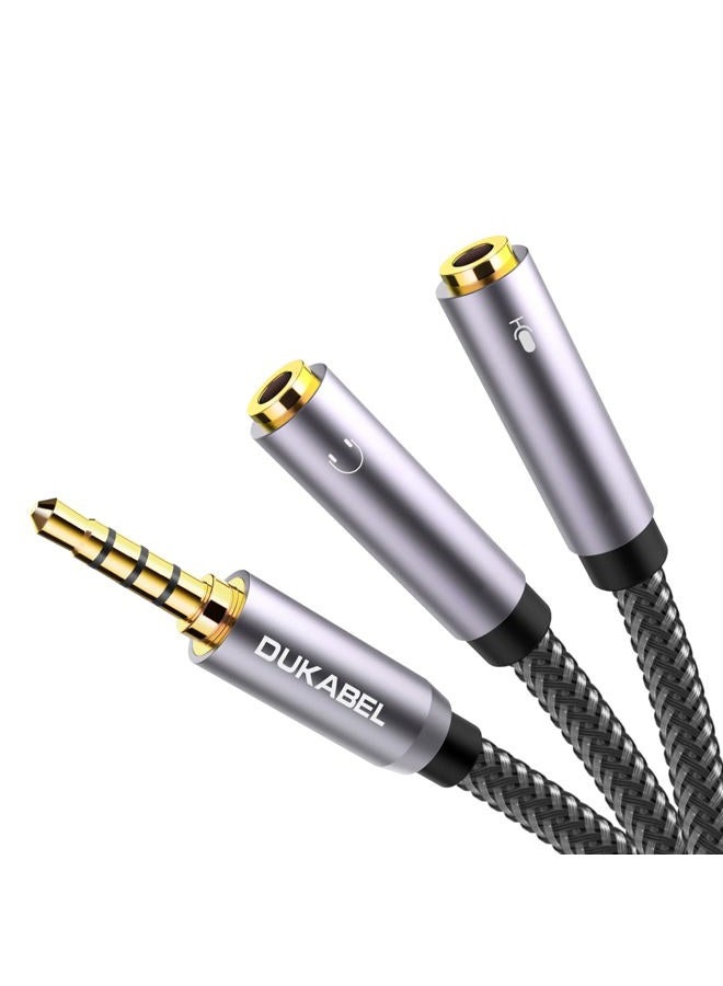 DUKABEL محول سماعات ديوكابل، محول مقبس 3.5 مم لسماعة الرأس والميكروفون المنفصل، كابل محول صوتي 3.5 مم لسماعة ألعاب PS4، كمبيوتر شخصي، إكس بوكس ون، لابتوب -<11 بوصة/30 سم> - Image 1