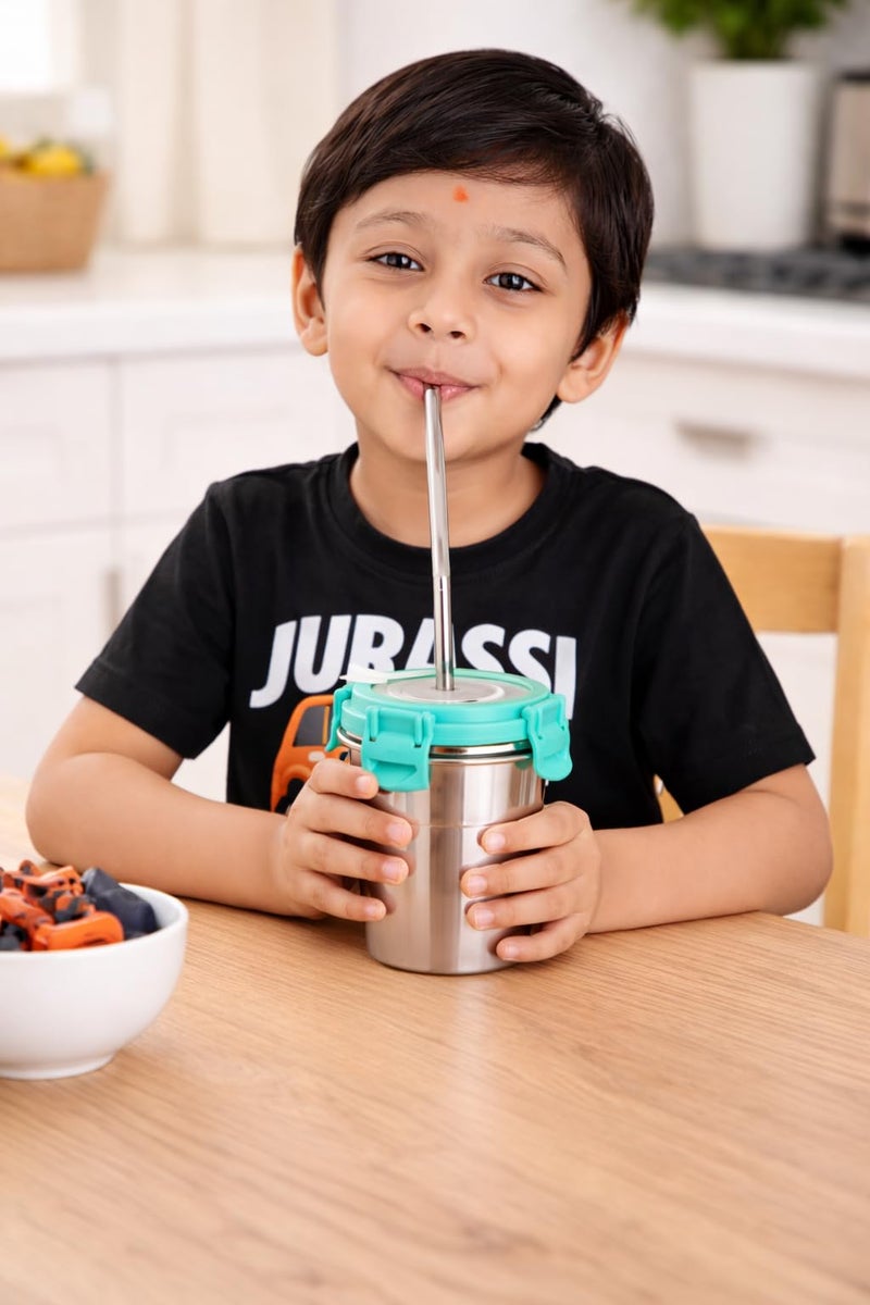 LIPSA ENTERPRISE Stainless Steel Fusion Glass Tumbler with Stainless Steel Metal Straws and Cleaning Brush with Steel Lid (SIP Easy (2) 400ML) - Image 3