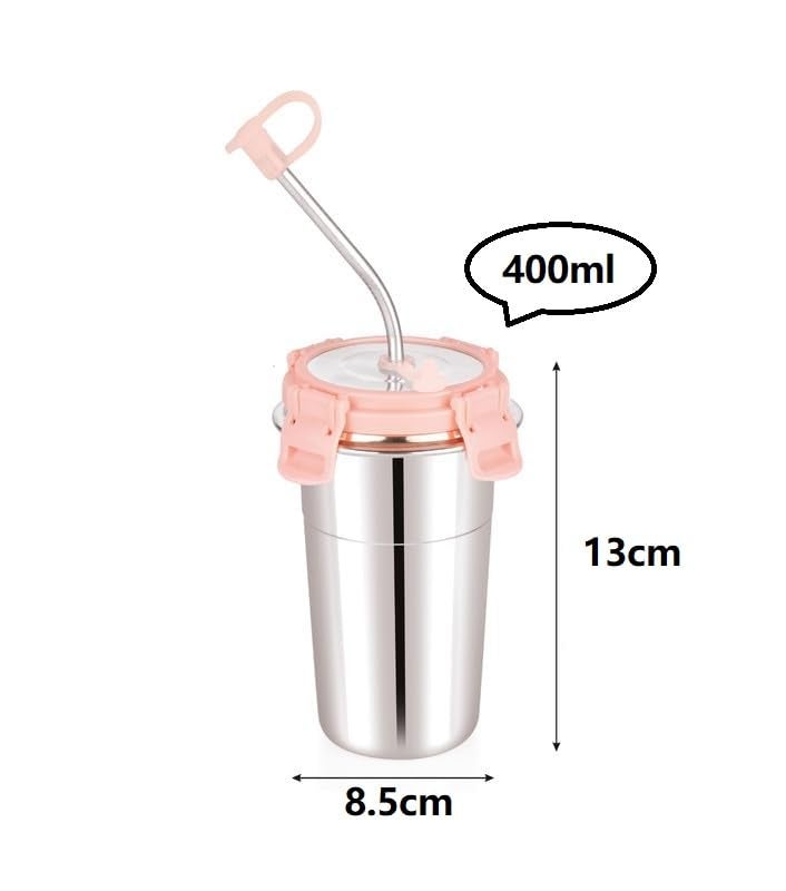 LIPSA ENTERPRISE Stainless Steel Fusion Glass Tumbler with Stainless Steel Metal Straws and Cleaning Brush with Steel Lid (SIP Easy (2) 400ML) - Image 2