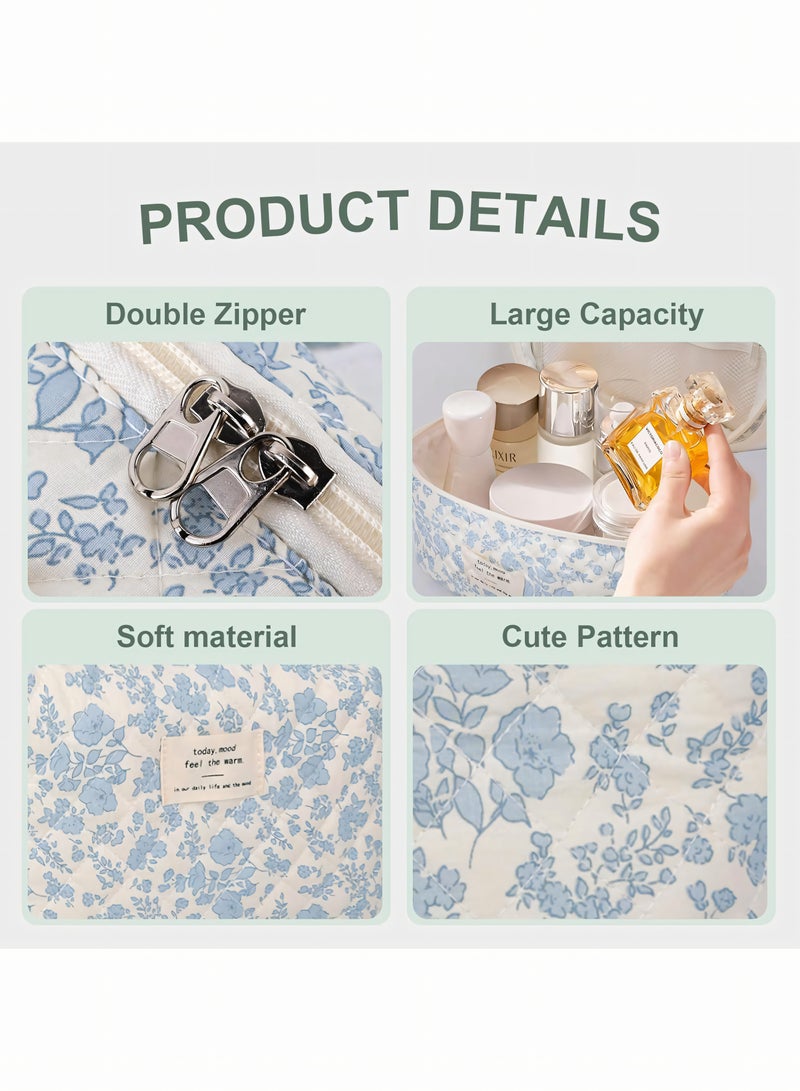 Cosmetic Bag, 3-Piece Cotton Quilted Makeup Bag Set, Large Floral Travel Toiletry Bag for Women, Aesthetic Toiletry Bags for Women Girls, Wash Bag for Travel and Bathroom - Image 3