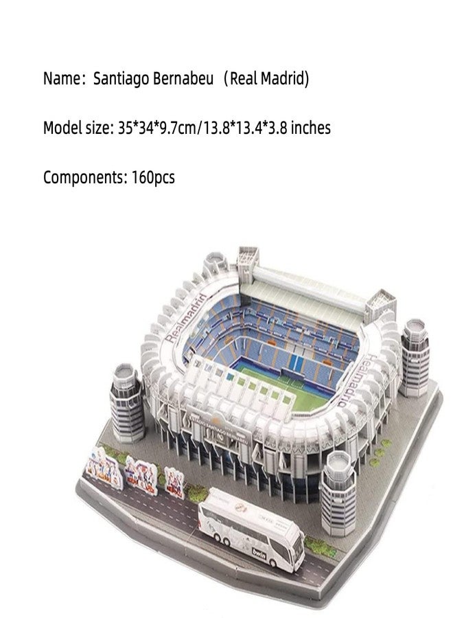 ISFIBA Classic Football Stadium Puzzle,3D Puzzle Soccer Club Venues,3D Paper Model Building Puzzle Kit, Soccer Stadium Souvenir Gift,Handmade Puzzle Ornaments，Cardboard Model (Santiago Bernabeu) - Image 2