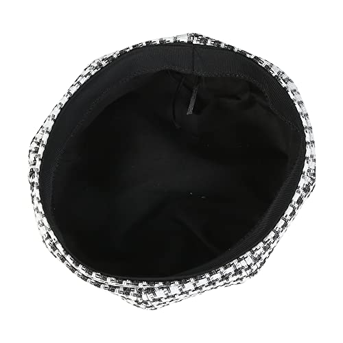 iSWEVEN French Beret Cap All Season Unisex Artist Newsboy Hats, Ascot Cotton British Style Adjustable Women's Caps, WBC8112A (White-Black, Free Size) - Image 3