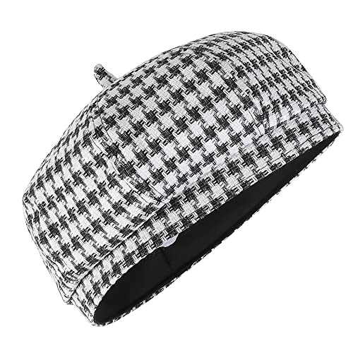 iSWEVEN French Beret Cap All Season Unisex Artist Newsboy Hats, Ascot Cotton British Style Adjustable Women's Caps, WBC8112A (White-Black, Free Size) - Image 5