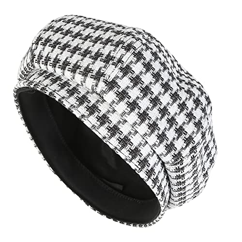 iSWEVEN French Beret Cap All Season Unisex Artist Newsboy Hats, Ascot Cotton British Style Adjustable Women's Caps, WBC8112A (White-Black, Free Size) - Image 2