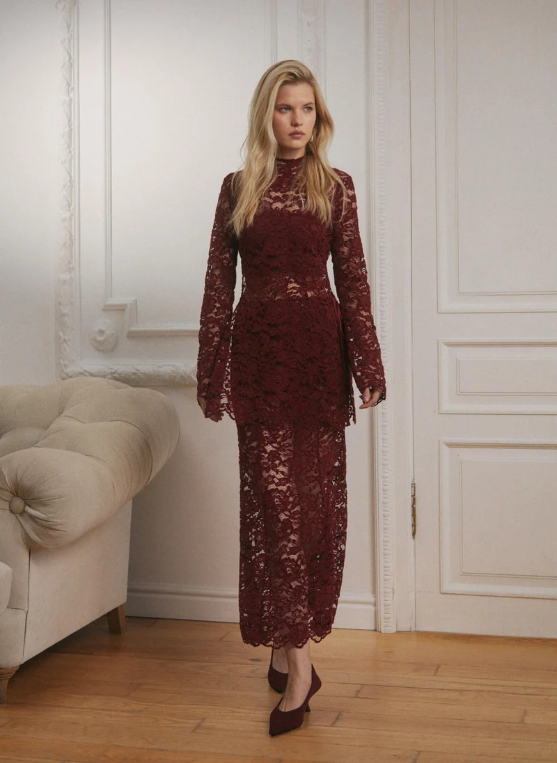 Lichi  Midi guipure skirt with monochrome shorts for Women | Best Price UAE