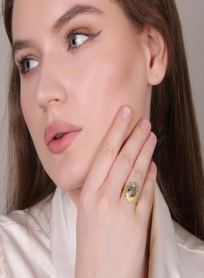 Dua DuaLabradorite Adjustable Pear Ring – Elegant Gold-Plated Brass Jewelry - Image 3