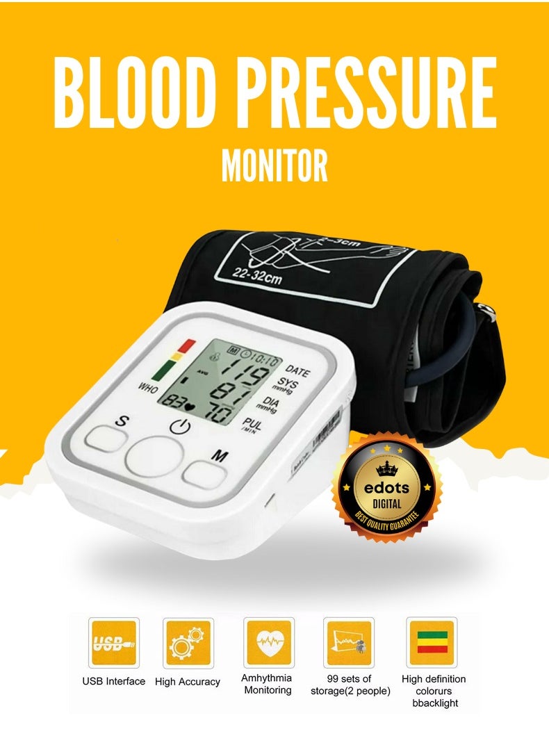 Edots - Digital Blood Pressure (BP) Monitor | Warranty - 6 Months | LCD Display & Voice Function – Accurate, Easy-to-Use, and Portable - Image 1