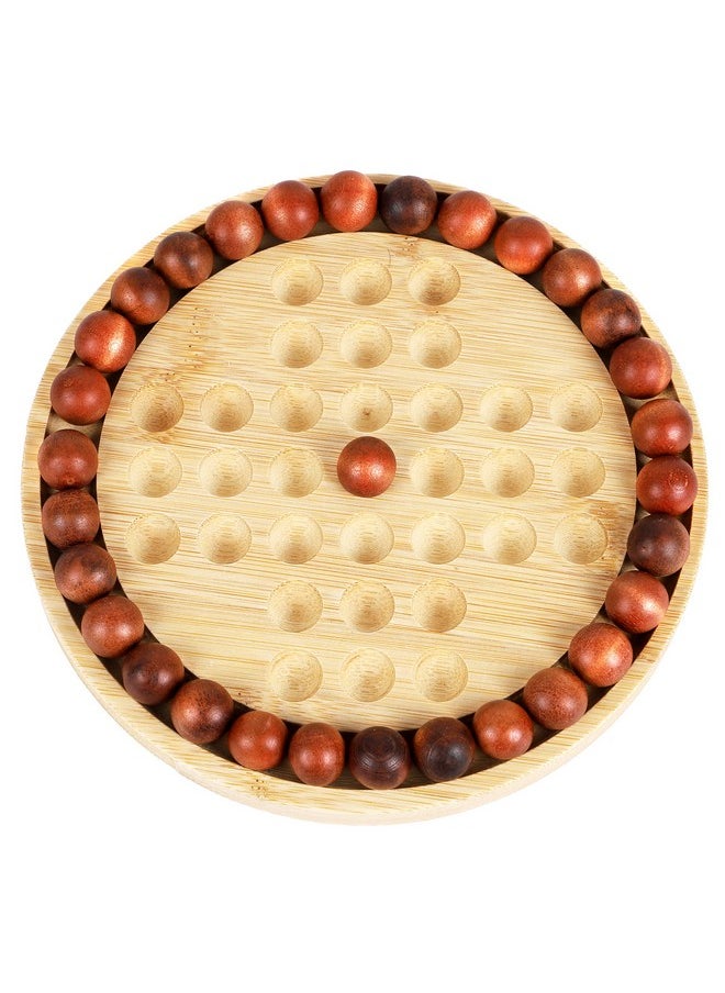 Toys of Wood Oxford - Towo Wooden Solitaire Game -Peg Solitaire Puzzle Toy - Classic Board Game Marble Chess Mind Game 19.5Cm 7.7” Round Board With Wooden Balls One Player Gameplay Brainteaser Puzzle - Image 1