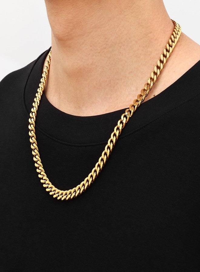 Fiusem Silver Tone/Black/14K Gold Plated Chain Necklace for Men, 5mm/6mm/7.5mm/8mm/9mm Stainless Steel Cuban Link Chain Necklace, Men's Chains 18-28 Inch, 20", Stainless Steel, No Gemstone - Image 3