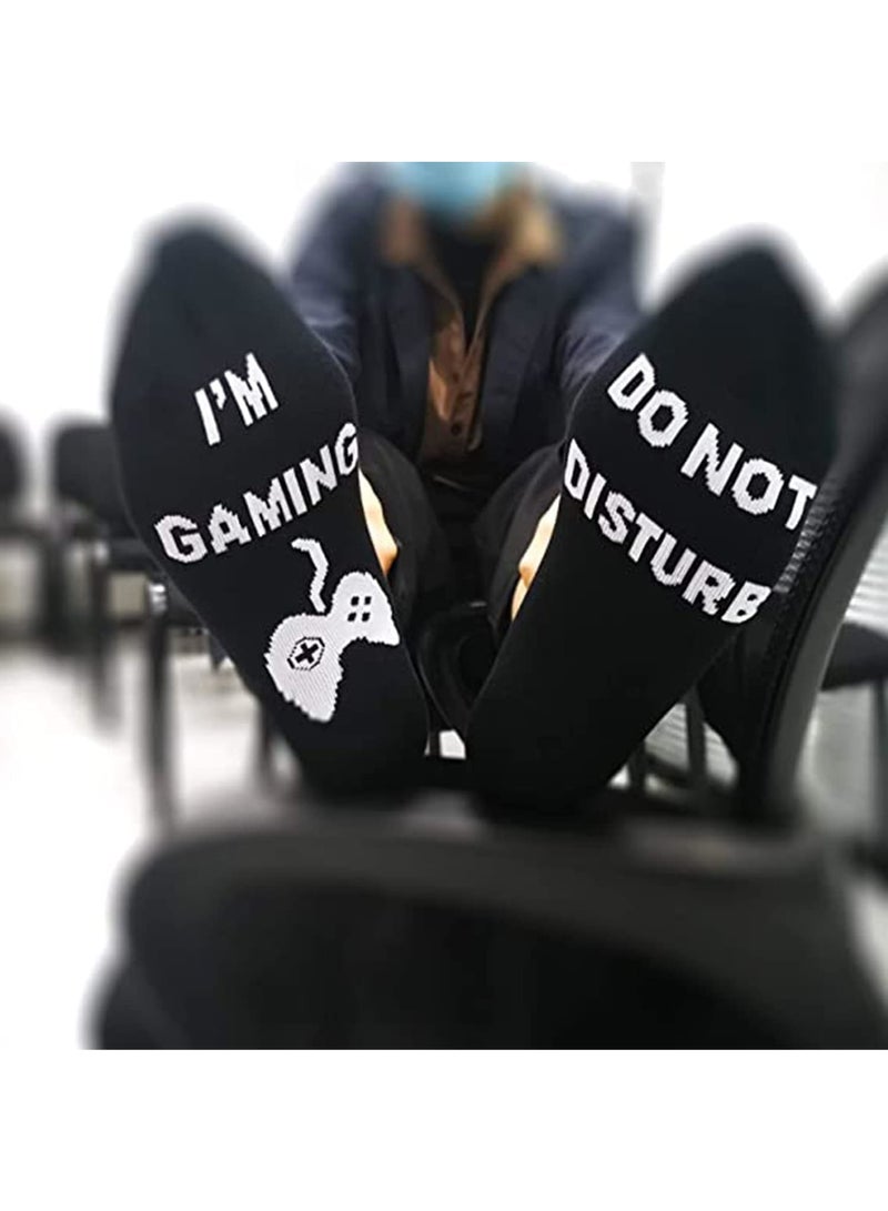 SOLARAE Novelty Cotton Socks, Valentines Day Gifts for Him, Do Not Disturb Gaming Socks Funny Gifts for Men Women Teen Gamers, Do Not Disturb, I'm Gaming, Black - Image 3