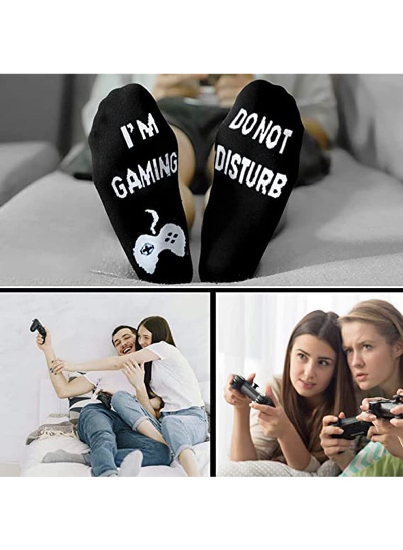 SOLARAE Novelty Cotton Socks, Valentines Day Gifts for Him, Do Not Disturb Gaming Socks Funny Gifts for Men Women Teen Gamers, Do Not Disturb, I'm Gaming, Black - Image 2