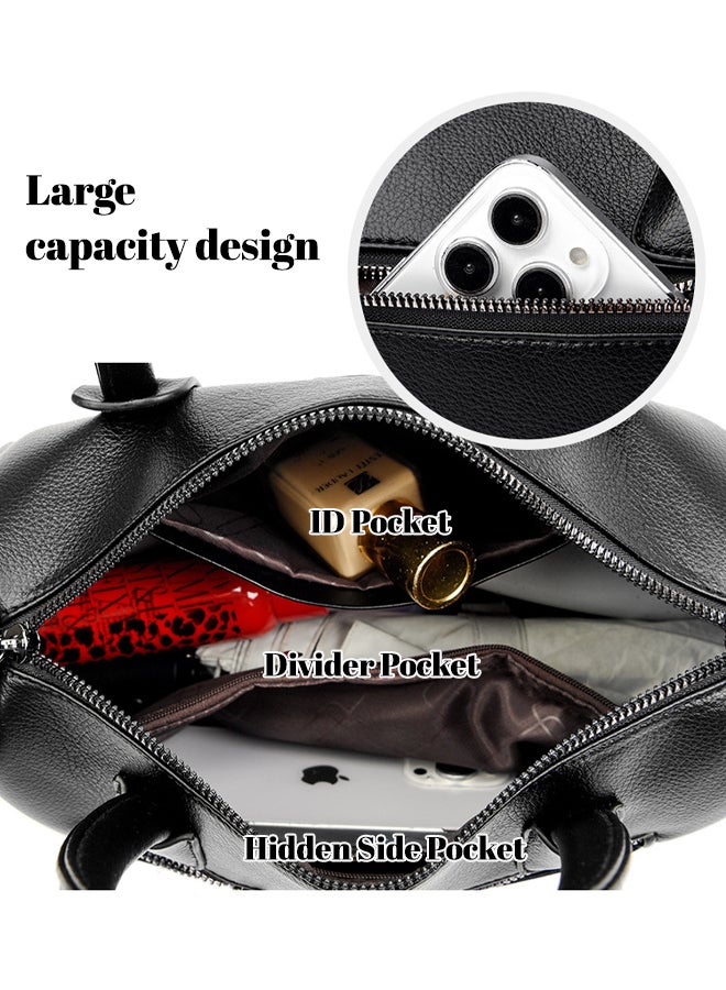 KAIDIFEINIROO Women's PU Large Capacity Multi Pocket Stitching Shoulder Crossbody Tote Satchel Handbag, Ladies Barrel Shape Top Handle with Detachable Strap Metal Feet for Teenager Youth Daily Casual Travel (Black) - Image 4