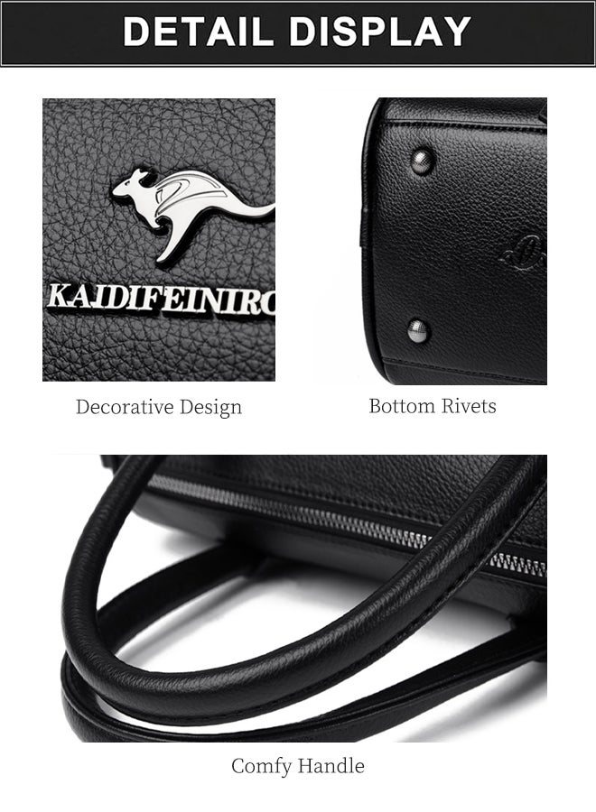 KAIDIFEINIROO Women's PU Large Capacity Multi Pocket Stitching Shoulder Crossbody Tote Satchel Handbag, Ladies Barrel Shape Top Handle with Detachable Strap Metal Feet for Teenager Youth Daily Casual Travel (Black) - Image 2