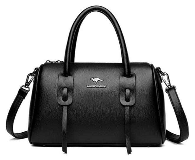 KAIDIFEINIROO Women's PU Large Capacity Multi Pocket Stitching Shoulder Crossbody Tote Satchel Handbag, Ladies Barrel Shape Top Handle with Detachable Strap Metal Feet for Teenager Youth Daily Casual Travel (Black) - Image 1