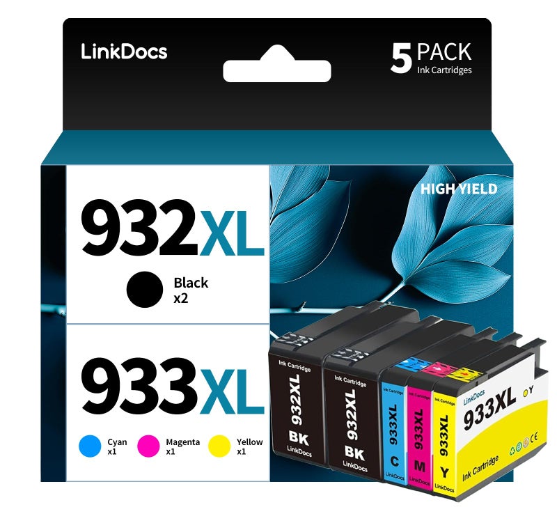 LinkDocs 932XL 933XL Ink Cartridge Compatible Replacement for HP 932XL 933XL 932 933 Used with Officejet 7110 6600 6700 6100 7612 7610 Printer (5 Pack, 2xBlack,Cyan,Magenta,Yellow) - Image 1