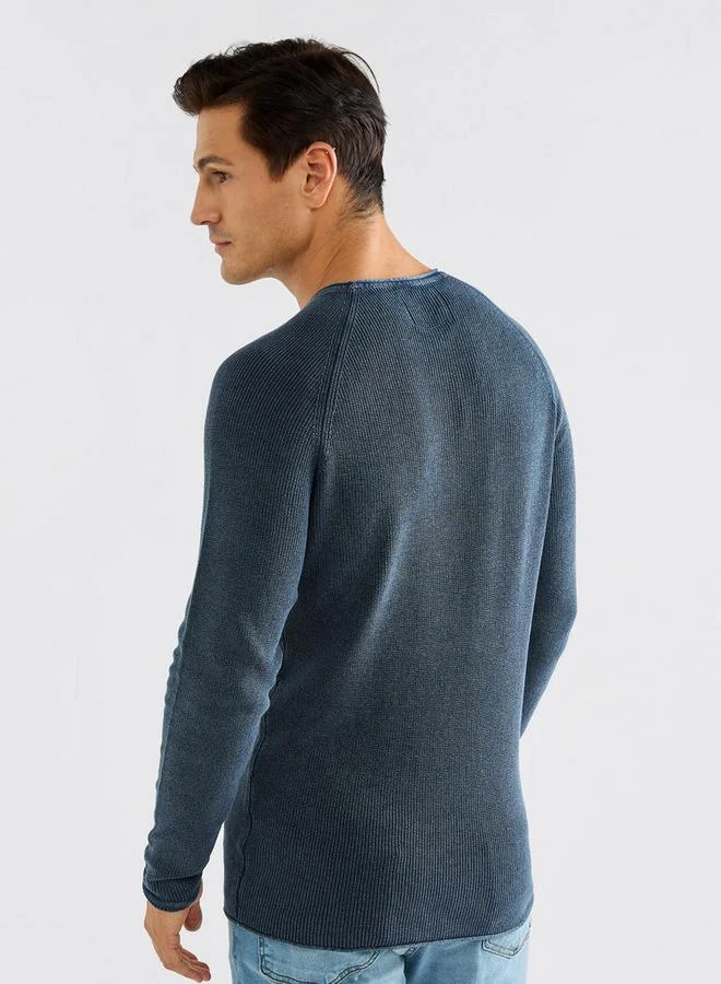Splash FAV Textured Sweater with Long Sleeves and Crew Neck