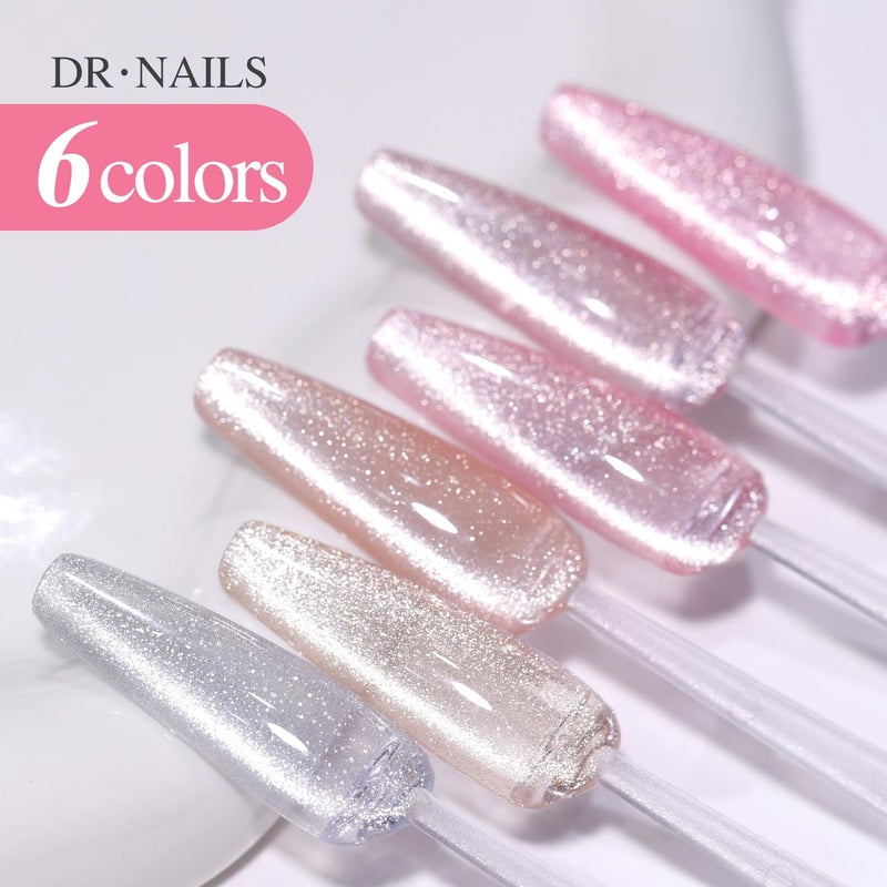 Double Rhythm 6 Colors Cat Eye Gel Polish Set Shimmer Glitter with Magnet Holographic Reflective Magnetic UV Nail Art Kit (6-Kit 14) - Image 3
