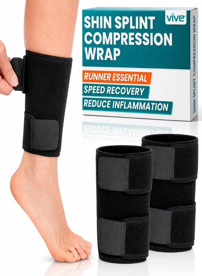 Vive Shin Splint Compression Wrap (Pair) - Adjustable Brace for Pain Relief, Support and Recovery - Lower Calf Compression Sleeve - For Medial Tibial Stress Syndrome and Anterior Shin Splints (Black) - Image 1