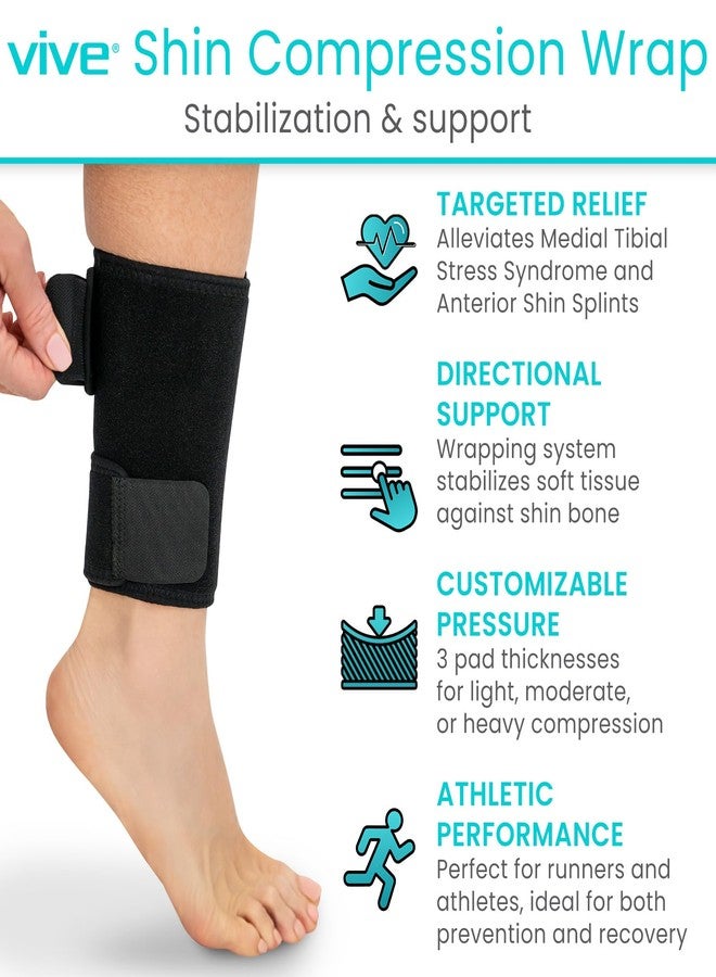 Vive Shin Splint Compression Wrap (Pair) - Adjustable Brace for Pain Relief, Support and Recovery - Lower Calf Compression Sleeve - For Medial Tibial Stress Syndrome and Anterior Shin Splints (Black) - Image 2