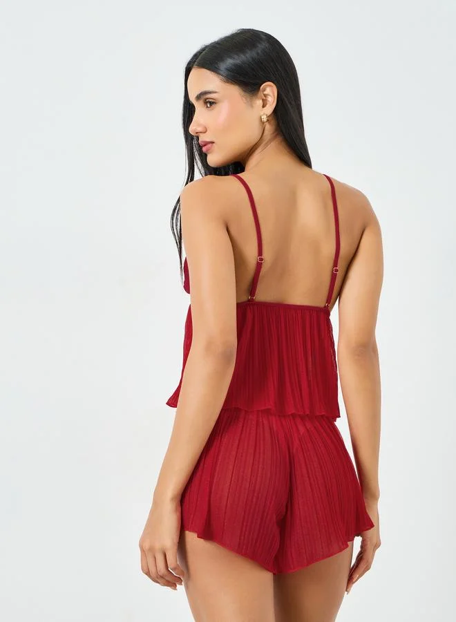 تايك تو Burgundy Lace Cami and Shorts Set