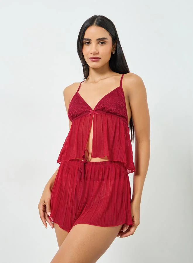 Take Two Burgundy Lace Cami and Shorts Set