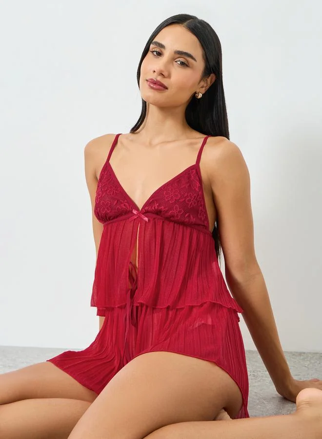 Take Two Burgundy Lace Cami and Shorts Set