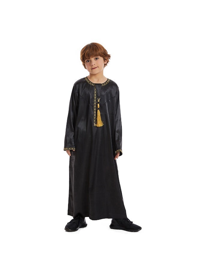 نيبمينينت فستان إسلامي للصبيان - ثوب مسلم طويل الأكمام بياقة دائرية مع تطريز وأ pockets  - Image 1