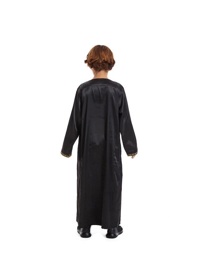 نيبمينينت فستان إسلامي للصبيان - ثوب مسلم طويل الأكمام بياقة دائرية مع تطريز وأ pockets  - Image 5