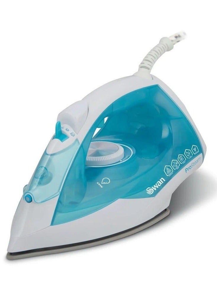 Swan Steam Iron 2800W with Ceramic Soleplate, ProSteam Technology, Anti-Calc & Anti-Drip System, Adjustable Temperature Control, Powerful Steam Burst, 360° Swivel Cord, White & Aqua
