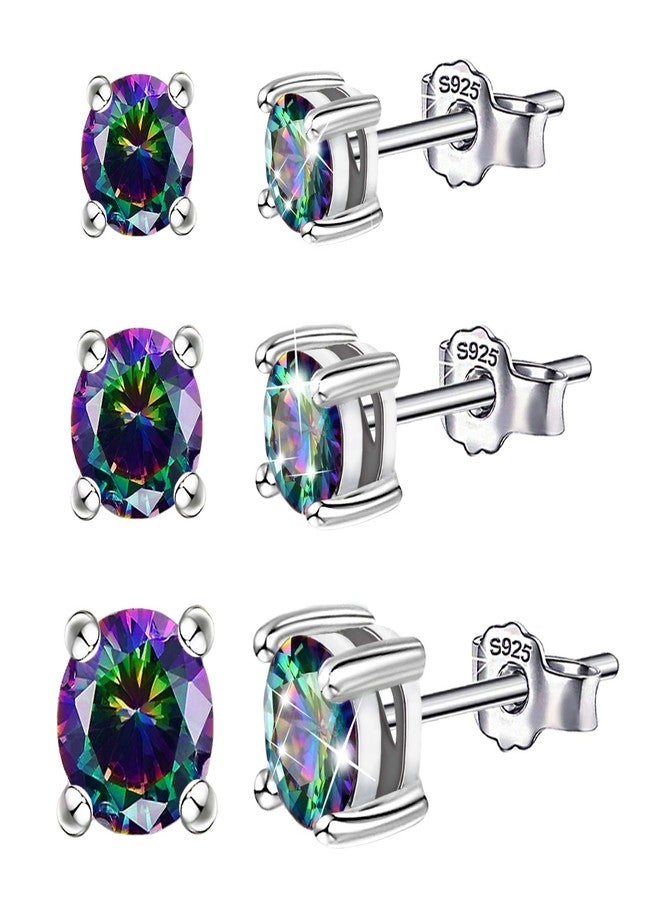 ELEDUCTMON Rainbow Sterling Silver Stud Earrings Set, 3 Pairs (4MM, 5MM, 6MM), Hypoallergenic, Cubic Zirconia, Unisex, Minimalist, Gift Boxed - Image 1