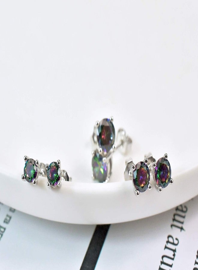 ELEDUCTMON Rainbow Sterling Silver Stud Earrings Set, 3 Pairs (4MM, 5MM, 6MM), Hypoallergenic, Cubic Zirconia, Unisex, Minimalist, Gift Boxed - Image 4