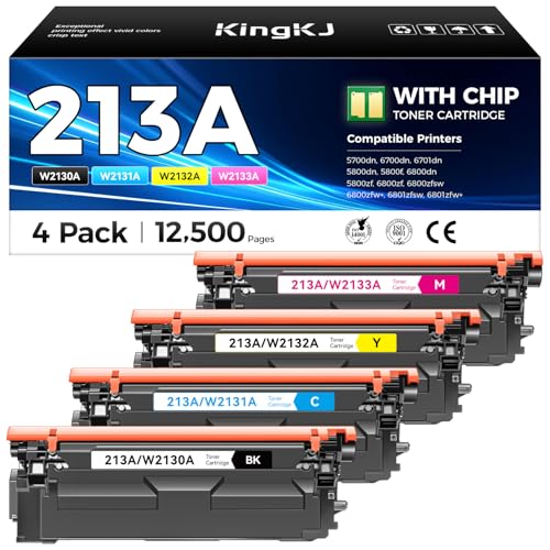 KingKJ 213A Toner Cartridge 4-Pack Set with Chip Replacement for HP 213A 213X W2130X W2130A Compatible for HP Color Laserjet Enterprise 5700dn MFP 5800dn 6700 6701dn 6800 6801dn Laser Printer Ink Black Color - Image 1