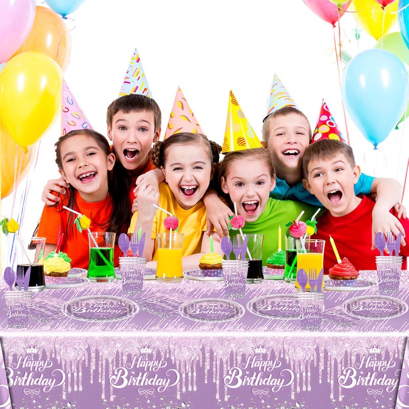Ou Rui 81Pcs Diamond Party Tableware Set Sparkling Diamonds Party Decoration for Girls and Women Birthday Party Supplies (Purple) - Image 3