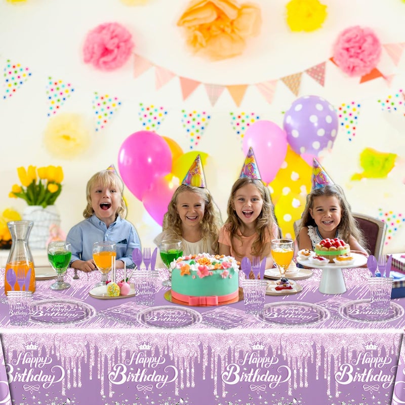 Ou Rui 81Pcs Diamond Party Tableware Set Sparkling Diamonds Party Decoration for Girls and Women Birthday Party Supplies (Purple) - Image 2