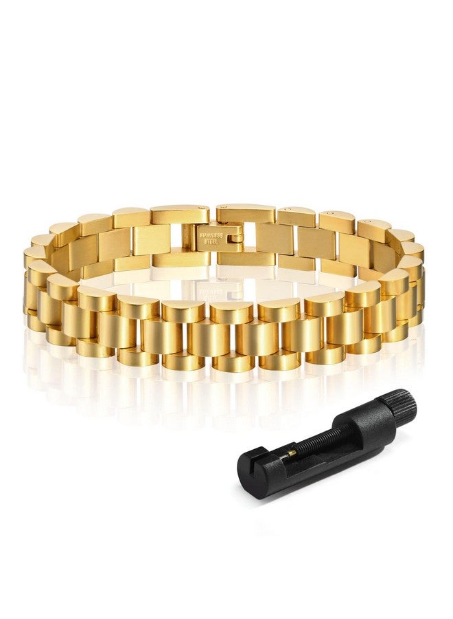 ام بيرينبو سوار MPRAINBOW ذهبي سميك للنساء، سوار ساعة من الفولاذ المقاوم للصدأ بطول 7 بوصات مع أداة تعديل - Image 1