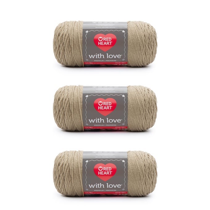 WITH LOVE TAN YARN 3 PACK OF 198G7OZ ACRYLIC 4 MEDIUM WORSTED 370 YARDS KNITTINGCROCHET