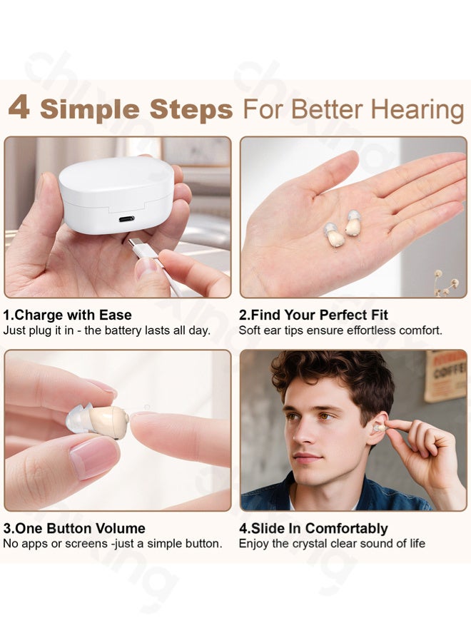 Chixing Hearing Aid for Adult, Nearly Invisible Rechargeable Hearing Aids, 100+ Hours of Charging Case Usage, Super-Mini Invisible Design, Comfort Fit in Ear Canal, AI Noise Cancellation and Clear Sound, Suitable for Various Daily Scenarios - Image 5