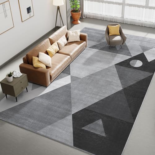 HOMFINE Washable Modern Area Rug  Geometric Style 8x10 Rugs for Living Room Bedroom Machine Washable Rug Soft Non Slip Non Shedding Area Rug  Grey 8x10