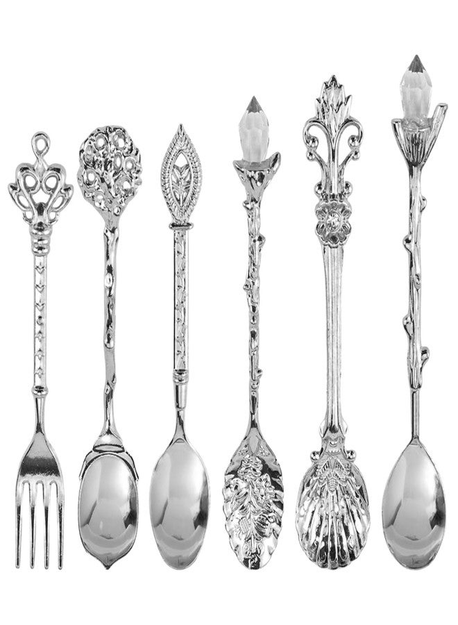 LCJAOF 6PCS Silver Vintage Teaspoon Set - Zinc Alloy Cutlery for Coffee, Desserts Cocktails,Luxe Baroque-Inspired Kitchen Tableware with Intricate Carvings - Image 1