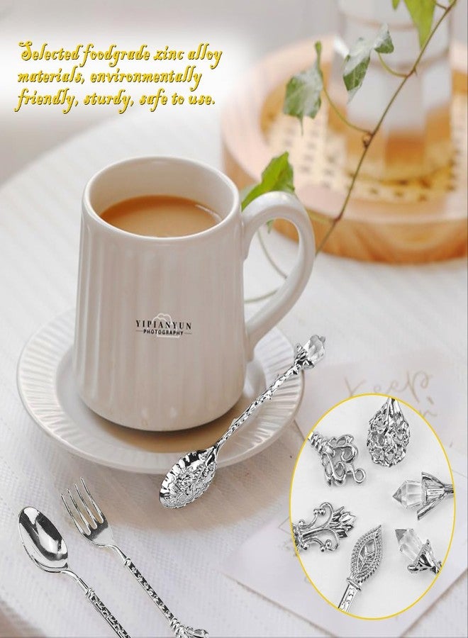 LCJAOF 6PCS Silver Vintage Teaspoon Set - Zinc Alloy Cutlery for Coffee, Desserts Cocktails,Luxe Baroque-Inspired Kitchen Tableware with Intricate Carvings - Image 3