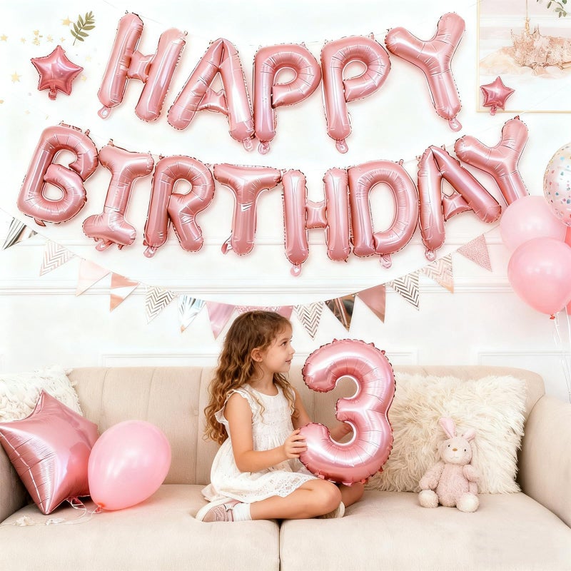 K.E.J. Pink Happy Birthday Balloon Banner Set -16 Inch Foil Letters Balloons, Reusable Birthday Decorations and Party Supplies, Suitable for Men and Women's Birthday Decorationsï¼ŒParty Backdrop - Image 3