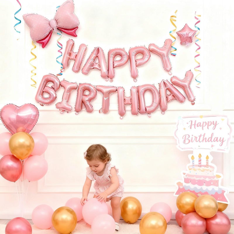 K.E.J. Pink Happy Birthday Balloon Banner Set -16 Inch Foil Letters Balloons, Reusable Birthday Decorations and Party Supplies, Suitable for Men and Women's Birthday Decorationsï¼ŒParty Backdrop - Image 4
