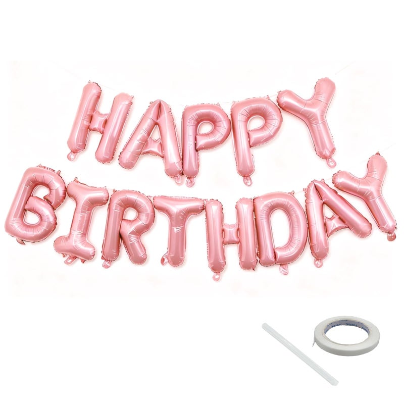 K.E.J. Pink Happy Birthday Balloon Banner Set -16 Inch Foil Letters Balloons, Reusable Birthday Decorations and Party Supplies, Suitable for Men and Women's Birthday Decorationsï¼ŒParty Backdrop - Image 1