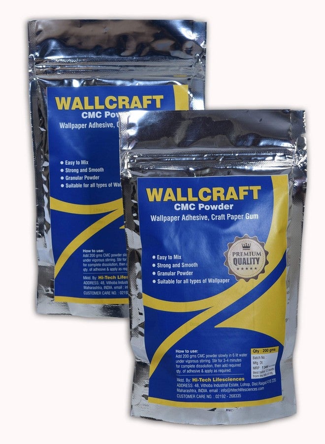 لاصق ورق جدران متعدد الأغراض من Wallcraft-CMC Powder - صمغ ورق الحرف اليدوية - 200 غرام لكل عبوة (عبوة من قطعتين، أبيض) - Image 1